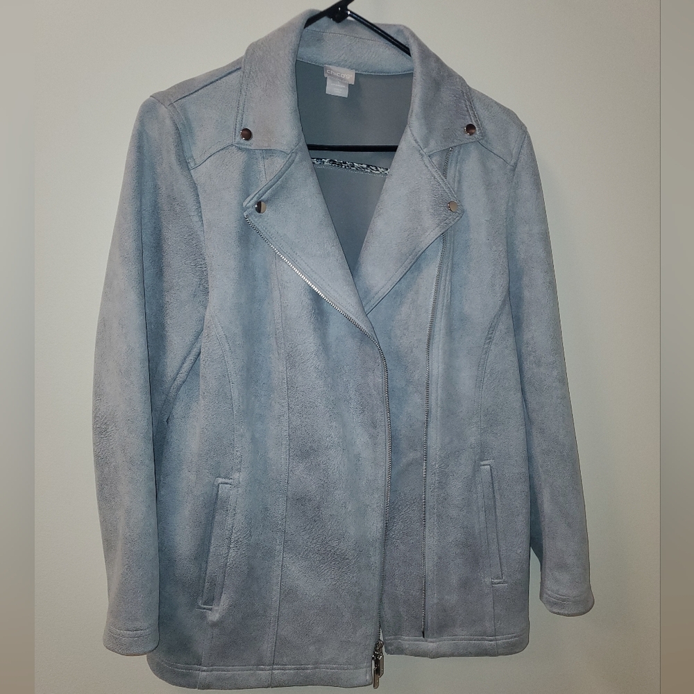 Chicos Women's Faux Suede Gray Jacket Size 1 (8/10) EUC